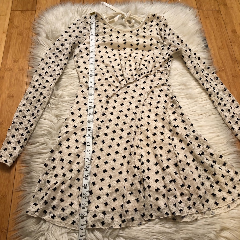 Free People Sheer Delight Polka Dots Bow Mesh Open Back Black Cream Mini size S - Picture 15 of 15